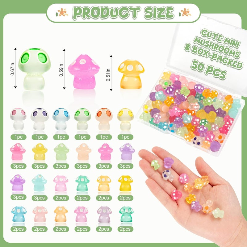 FEXIA 50pcs Mini Resin Mushrooms Little Mushroom Figures Tiny Figures Glow in The Dark for Aquariums Dollhouses Fairy Garden Mushroom Decor Landscape - Image 2